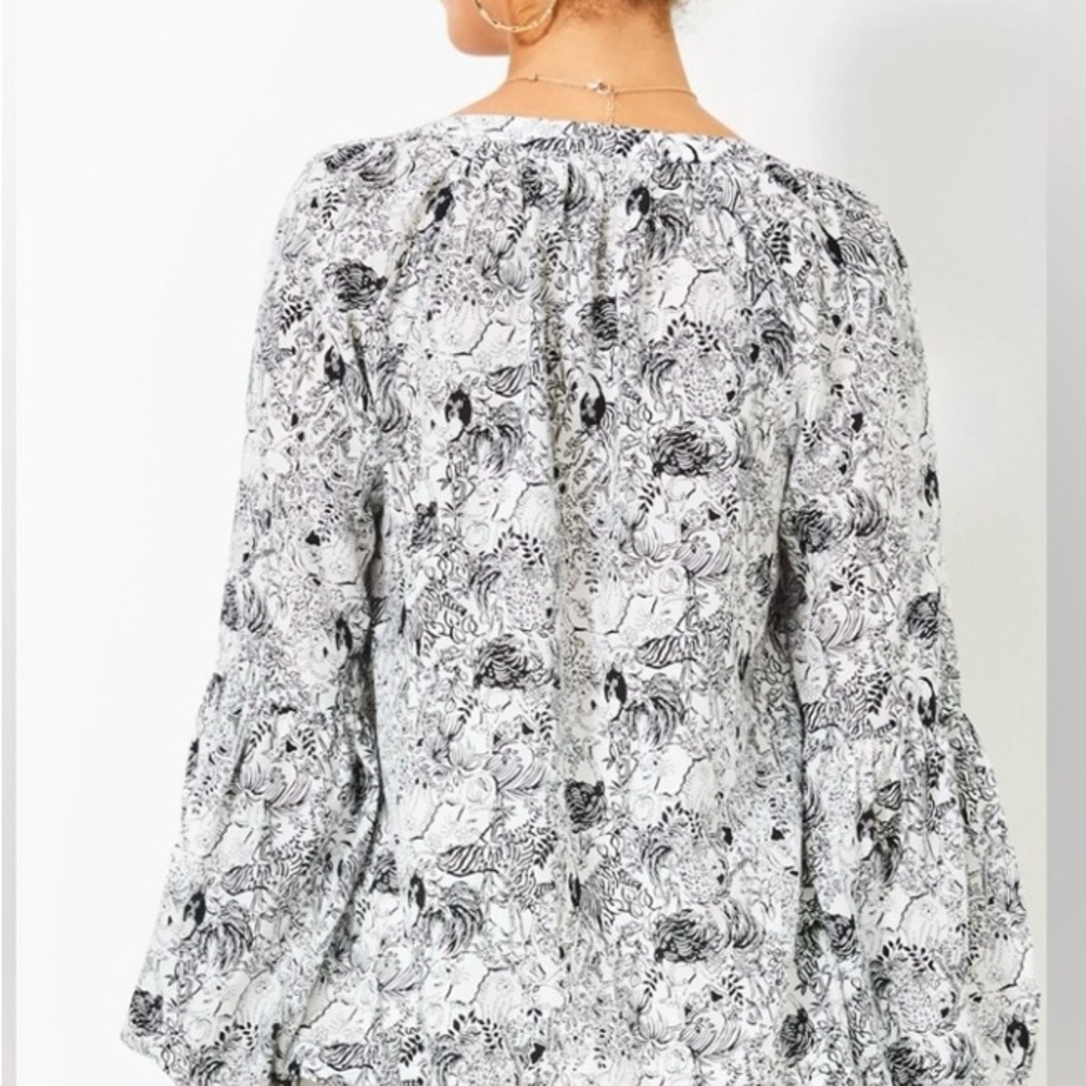 Lilly Pulitzer black and white sullivan top in onyx animal magnetism. - Picture 2 of 5